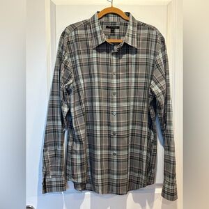 John Varvatos Shirt XXL Green Plaid Men's 2XL Lightweight 100% Cotton Button Up